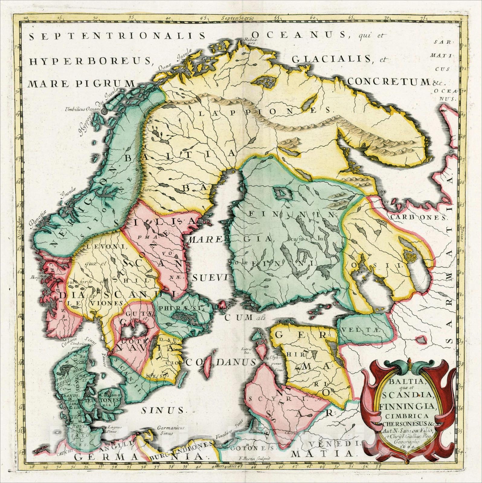 Historic Map : Baltia, quae et Scandia, Finningia, Cimbrica Chersonesus &c 1694, 1694, , Vintage Wall Art