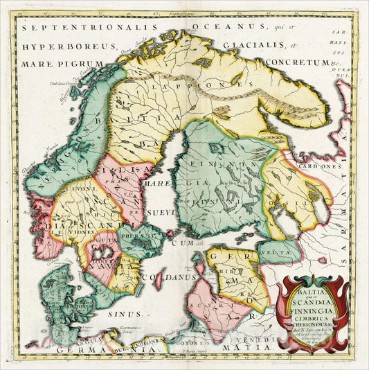 Historic Map : Baltia, quae et Scandia, Finningia, Cimbrica Chersonesus &c 1694, 1694, , Vintage Wall Art