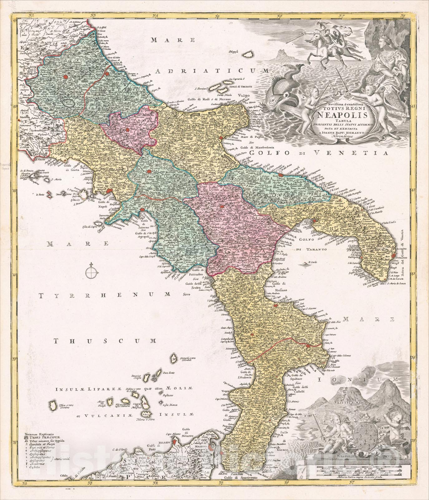 Historic Map : Novissima and exactissima Totius Regni Neapolis Tabula Praesentis Belli Statui Accommodata Et Exhibita, c1710, Johann Baptist Homann, Vintage Wall Art