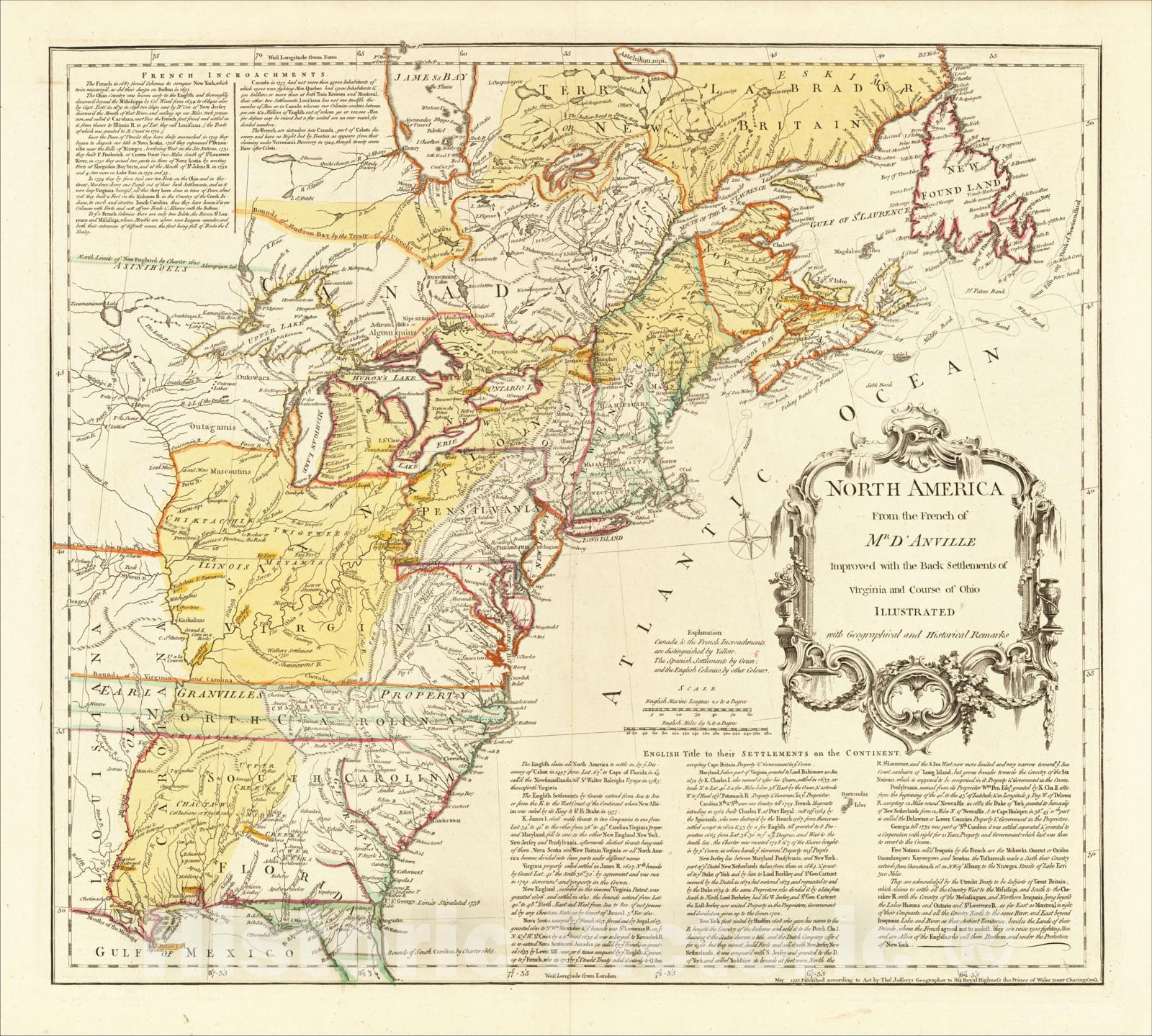 Historic Map : North Americ, 1755, Thomas Jefferys, Vintage Wall Art