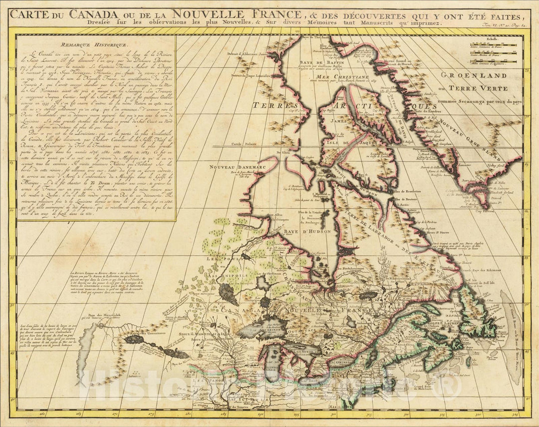 Historic Map : Carte Du Canada ou de la Nouvelle France, & Des Decouvertes, 1719, Henri Chatelain, v2, Vintage Wall Art