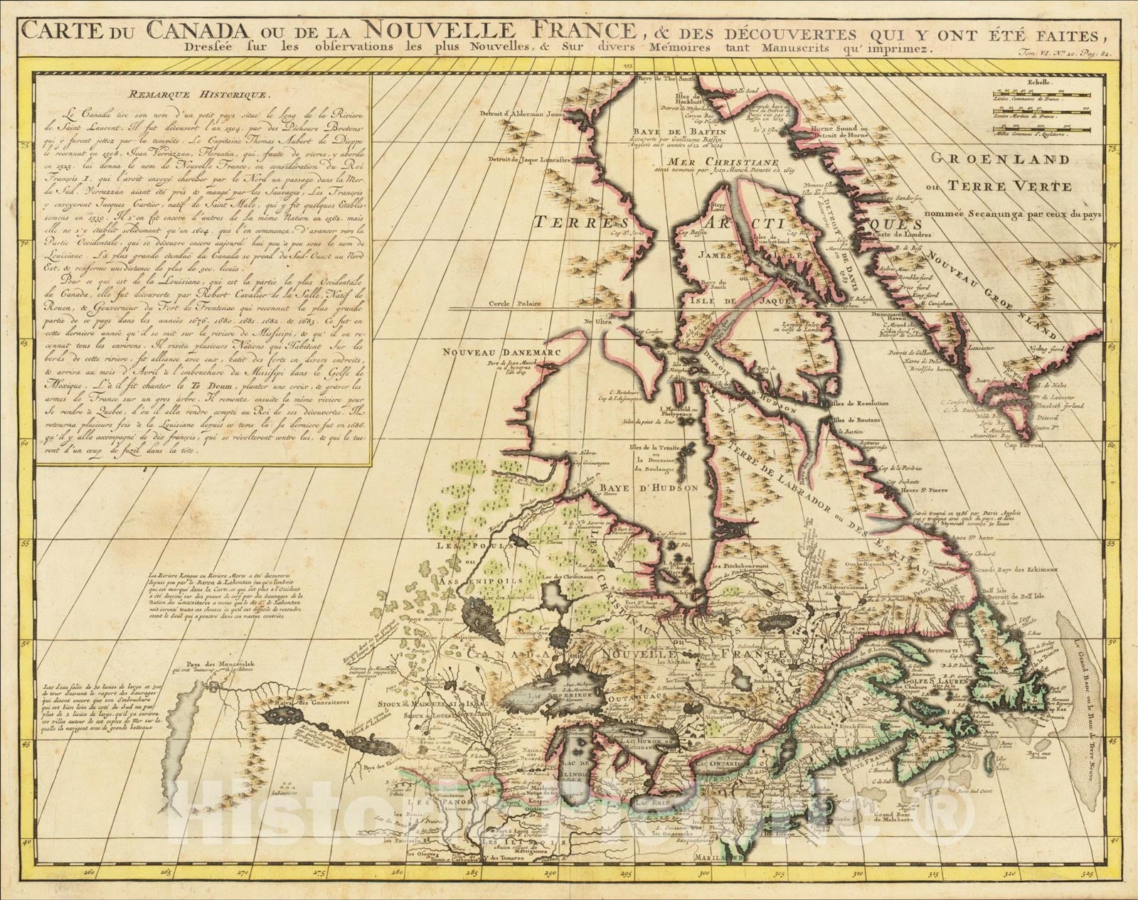 Historic Map : Carte Du Canada ou de la Nouvelle France, & Des Decouvertes, 1719, Henri Chatelain, v2, Vintage Wall Art
