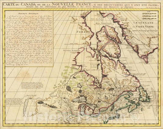 Historic Map : Carte Du Canada ou de la Nouvelle France, & Des Decouvertes, 1719, Henri Chatelain, v2, Vintage Wall Art