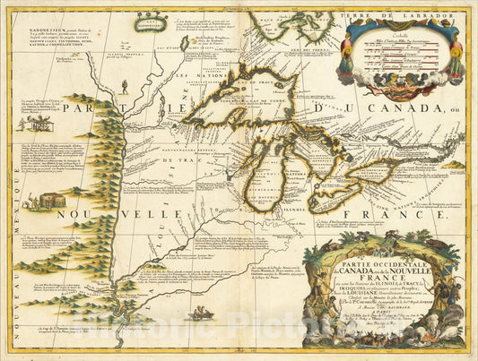 Historic Map : Partie Occidentale du Canada ou de la Nouvelle France ou sont les Nations des Ilinois, de Tracy, les Iroquois, c1690, Vincenzo Maria Coronelli, Vintage Wall Art
