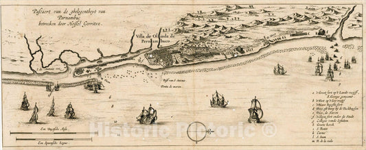 Historic Map : Pascaert van de ghelegentheyt van Parnambuc betrocken door Hessel Gerritsz, 1633, , Vintage Wall Art