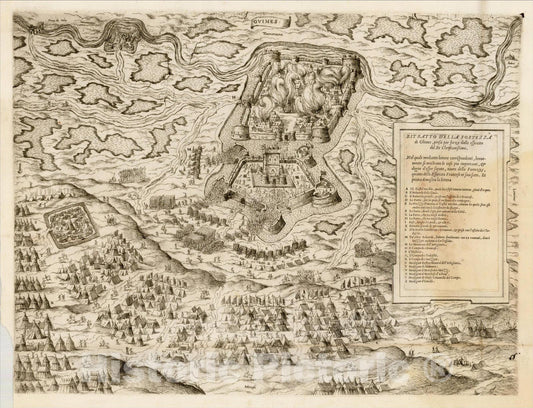 Historic Map : [Plan of the Siege of GuÃƒÂ®nes, France] Ritratto Della Fortezza di Ghines, presa perforza dallo essecito del Re Christianissimo, c1558, v2, Vintage Wall Art
