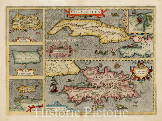 Cuba, Hispaniola, Jamaica, Puerto Rico & Surroundings - 1619 Historical Map Print