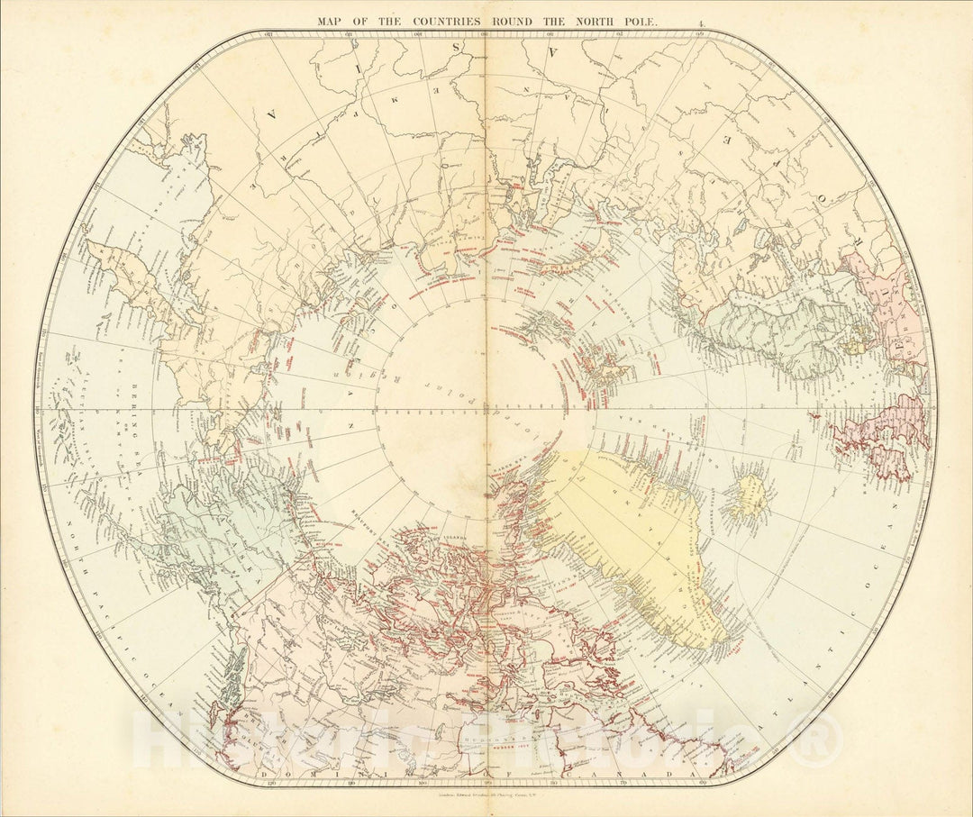 Historic Map : Map of the Countries Round the North Pole, 1887, Edward Stanford, Vintage Wall Art