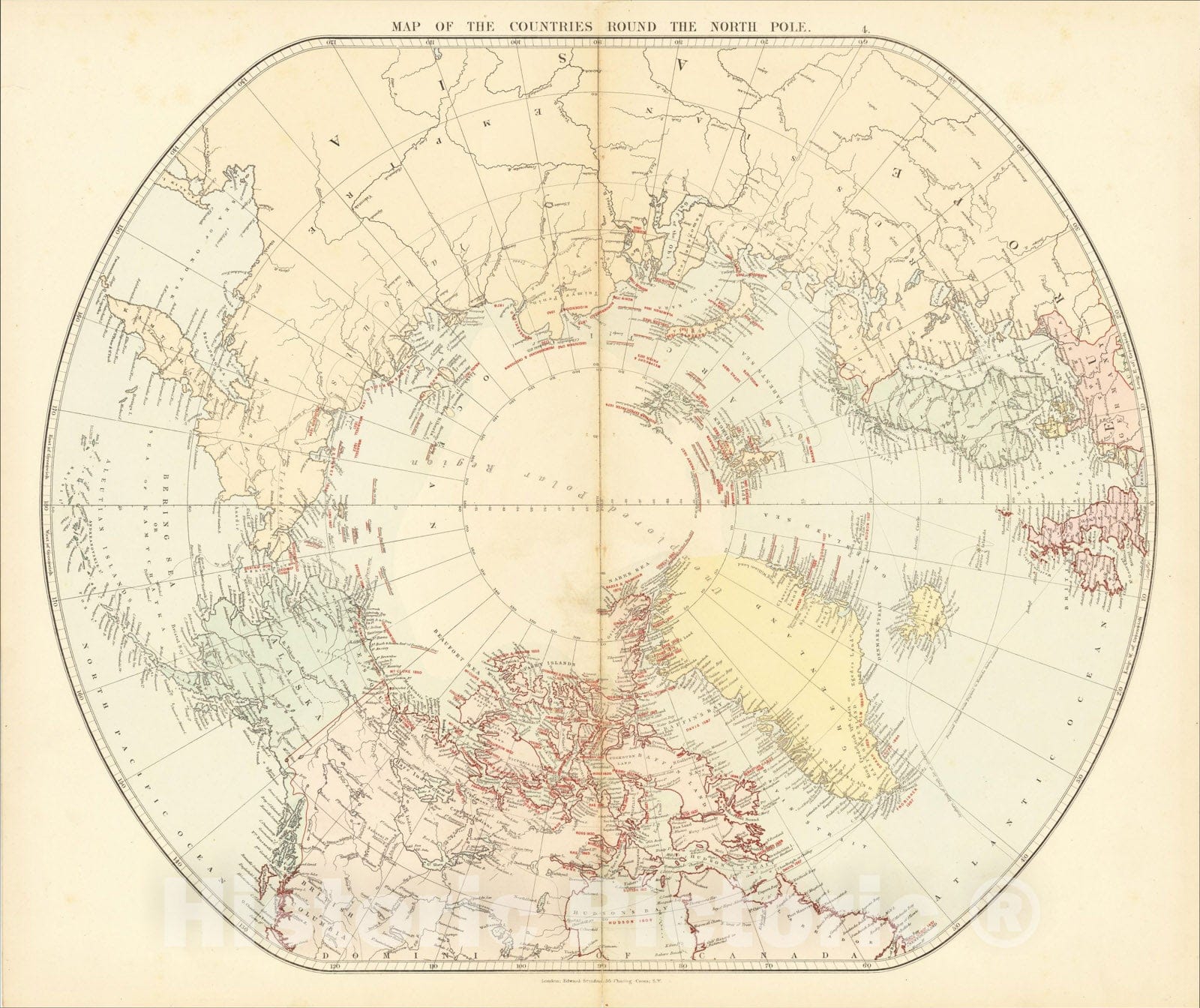 Historic Map : Map of the Countries Round the North Pole, 1887, Edward Stanford, Vintage Wall Art