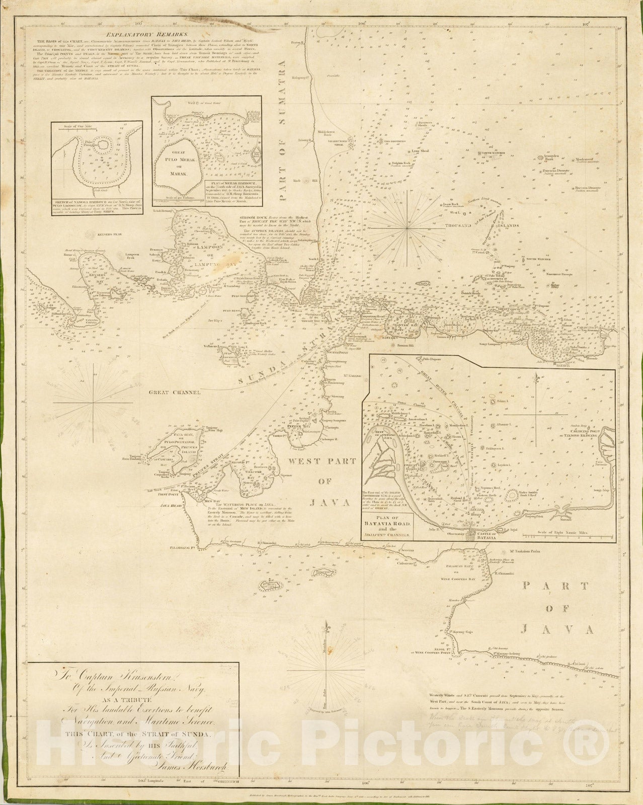 Historic Map : Straits of Sunda and Western Java -- Batavia Roads, Chart of the Strait of Sunda, 1845, James Horsburgh, Vintage Wall Art