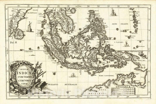 Historic Map : Insulae Indicae Cum Terris Circumvicinis, 1710, Heinrich Scherer, Vintage Wall Art