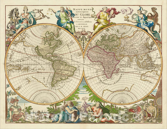 Historic Map : Mappe Monde ou Description Du Globe Terrestre and Aquatique?MDCCXCII, 1792, Jan Barend Elwe, v1, Vintage Wall Art