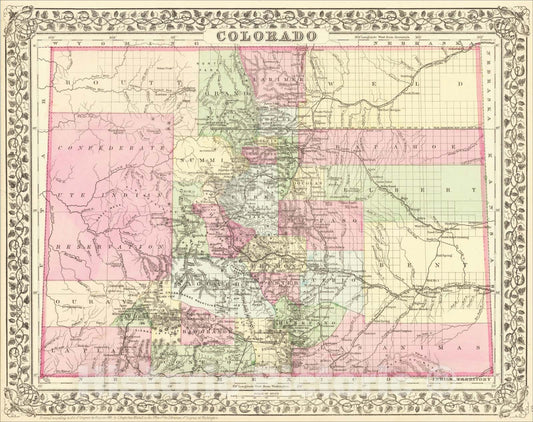 Historic Map : Colorado [with Indian Territory on verso], 1881, Samuel Augustus Mitchell Jr., Vintage Wall Art
