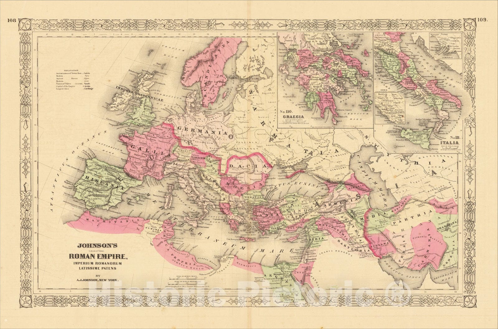 Historic Map : Johnson's Roman Empire, 1864, Alvin Jewett Johnson, Vintage Wall Art