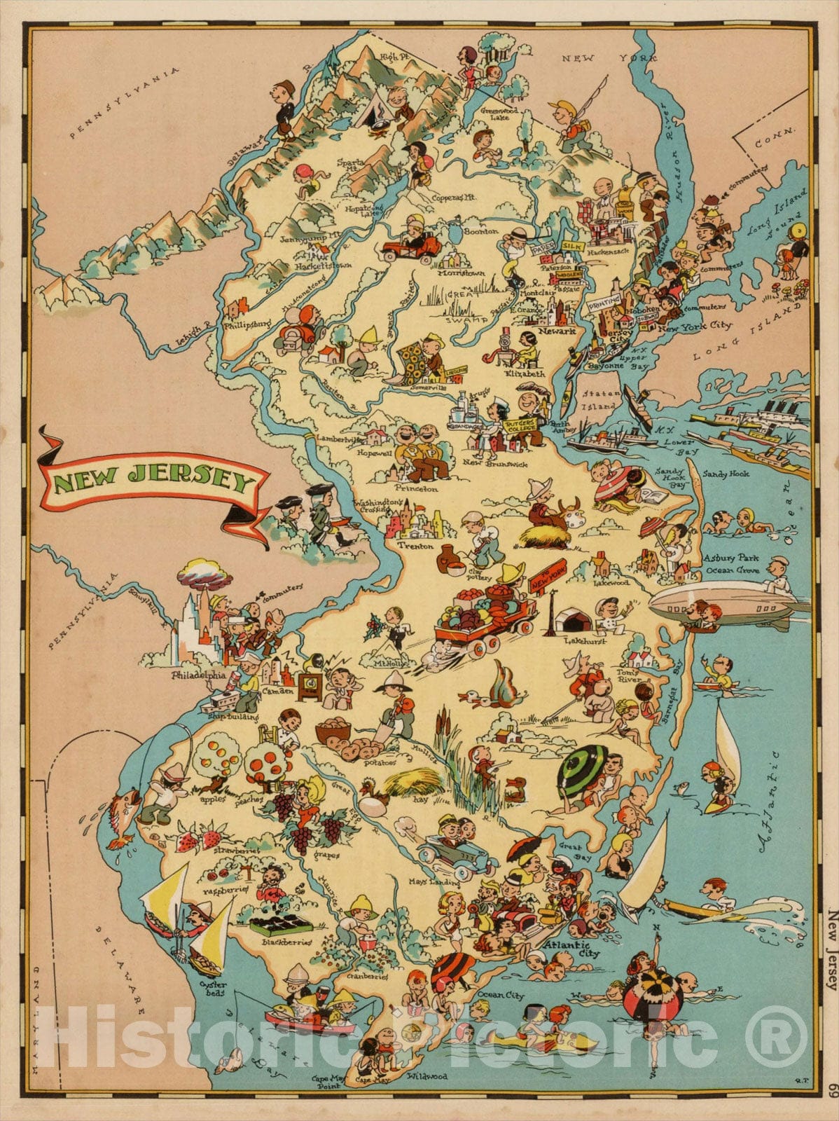 Historic Map : New Jersey, 1935, Ruth Taylor White, v1, Vintage Wall Art