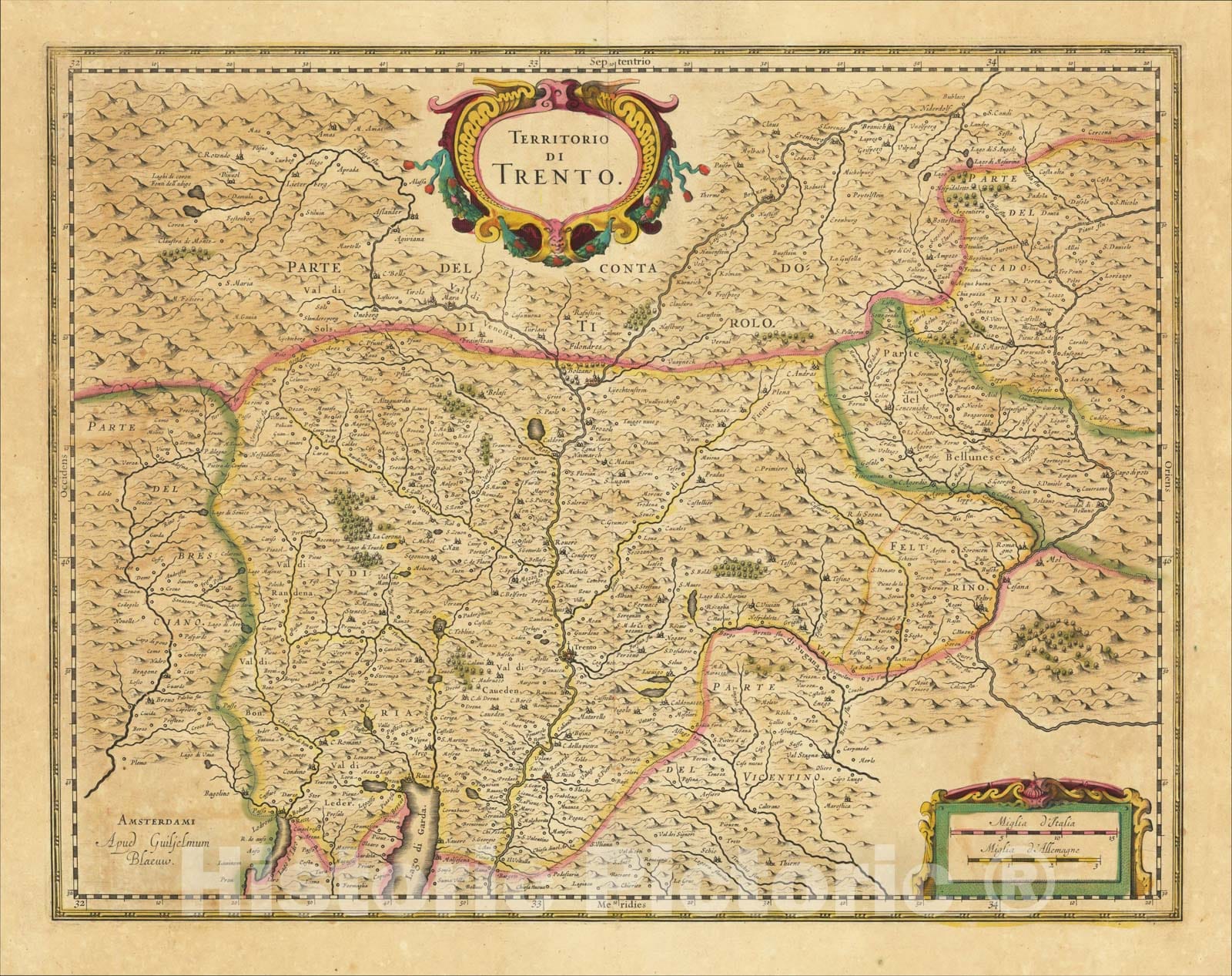 Historic Map : Territorio Di Trento, 1635, Willem Janszoon Blaeu, Vintage Wall Art