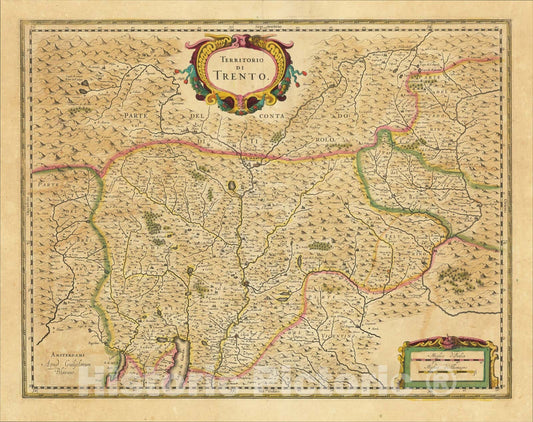 Historic Map : Territorio Di Trento, 1635, Willem Janszoon Blaeu, Vintage Wall Art