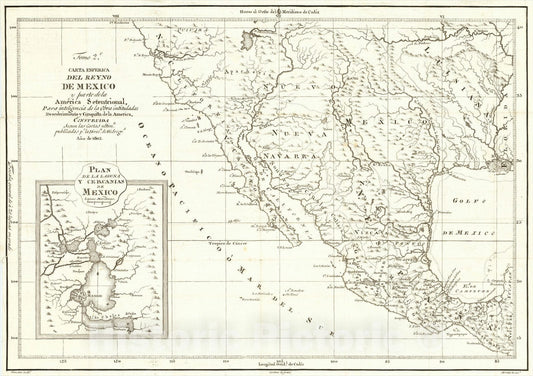 Historic Map : Carta Esferica Del Reyno De Mexico y parte de la America Setentrional para intelgencia de la obra intitulada, 1802, Juian Corradi, Vintage Wall Art
