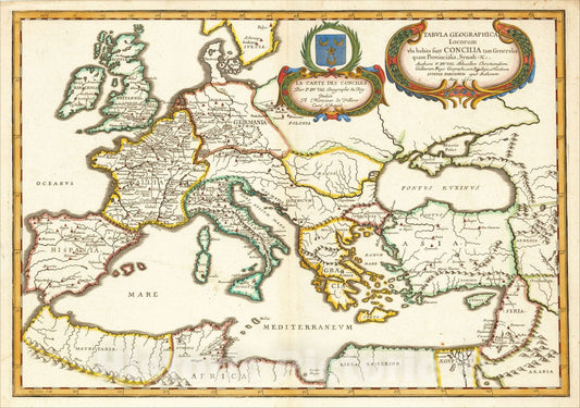 Historic Map : Tabula Geographica Locorum ubi habita sunt concilia tam Generalia quam Provincialia, Synodi, andc., 1660, 1660, Pierre Du Val, Vintage Wall Art
