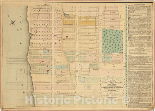 Historic Map : Farm and Boundary Lines of the Estates of the Apthorpe's, Vanderheuvel's, Sommeridike's, Lawrence's, Harsen's, Cadel's, Dykeman's, 1874, Vintage Wall Art