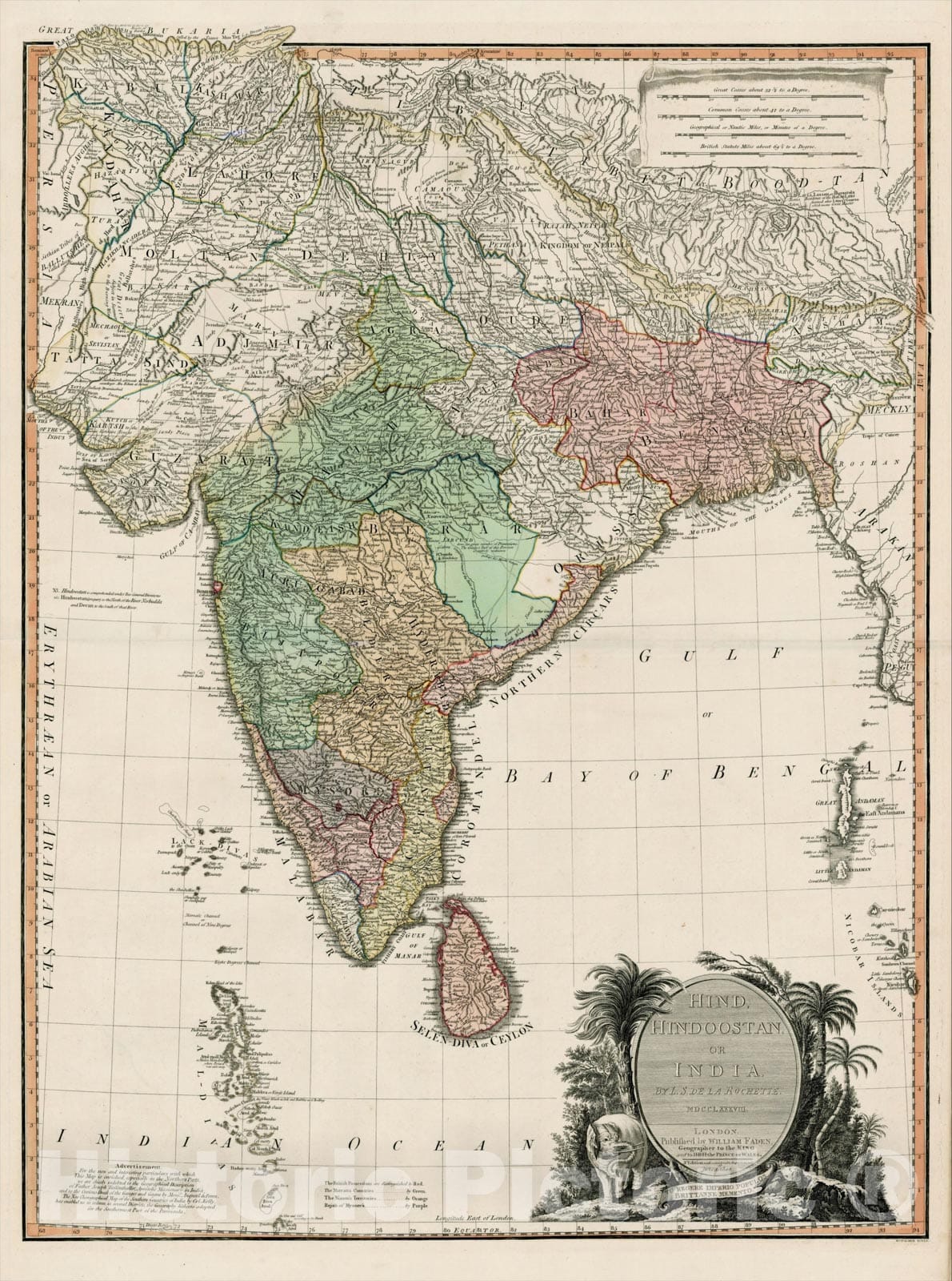 Historic Map : Hind, Hindoostan or India, MDCCLXXXVIII, 1800, William Faden, Vintage Wall Art