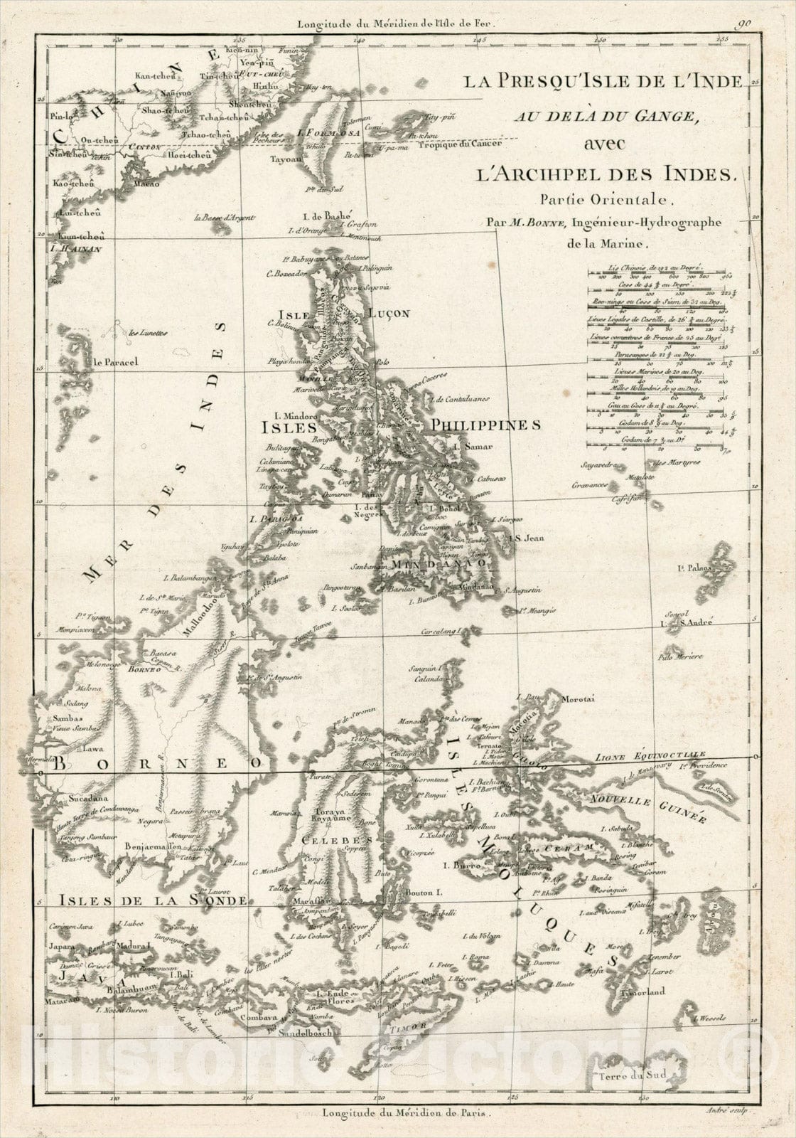 Historic Map : La Presqu'Isle De L'Inde Au Dela du Gange, avec L'Arcihpel Des Indes. Partie Orientale, 1787, Rigobert Bonne, Vintage Wall Art