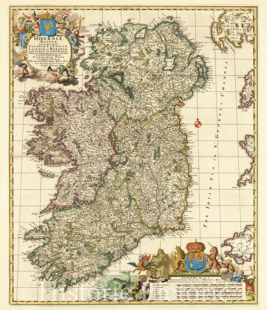 Ireland - Map by Counties, 1680 | Historical Map Print