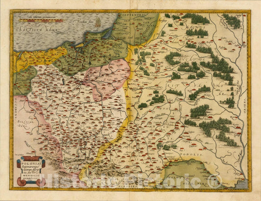Historic Map : Poloniae Finitimarumque locorum descriptio Auctore Wencelslao Godreccio (1st State), 1570, Abraham Ortelius, Vintage Wall Art