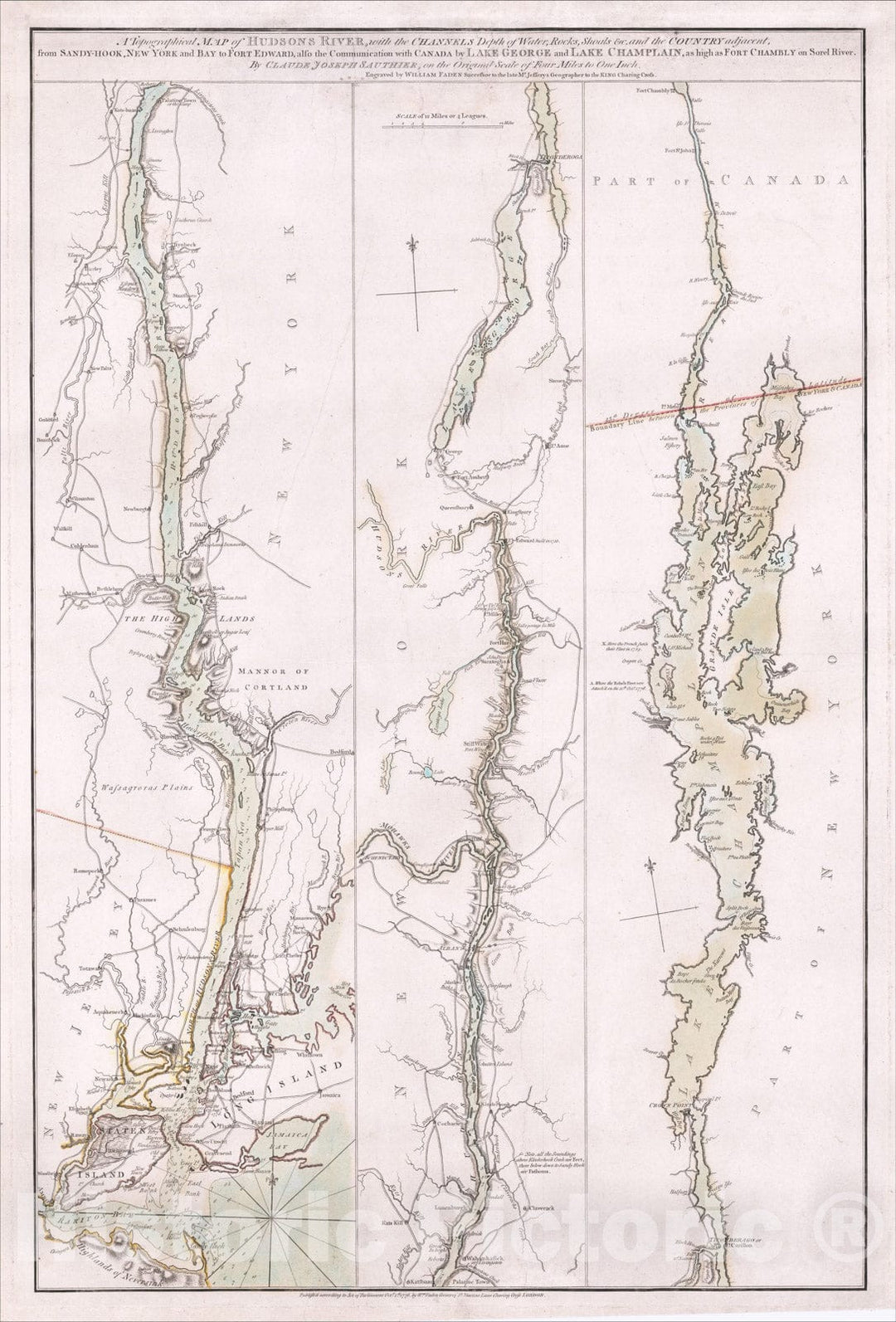 Historic Map : A Topographical Map of Hudsons River, with the Channels Depth of Water, Rocks, Shoals, 1776, Claude Joseph Sauthier, Vintage Wall Art