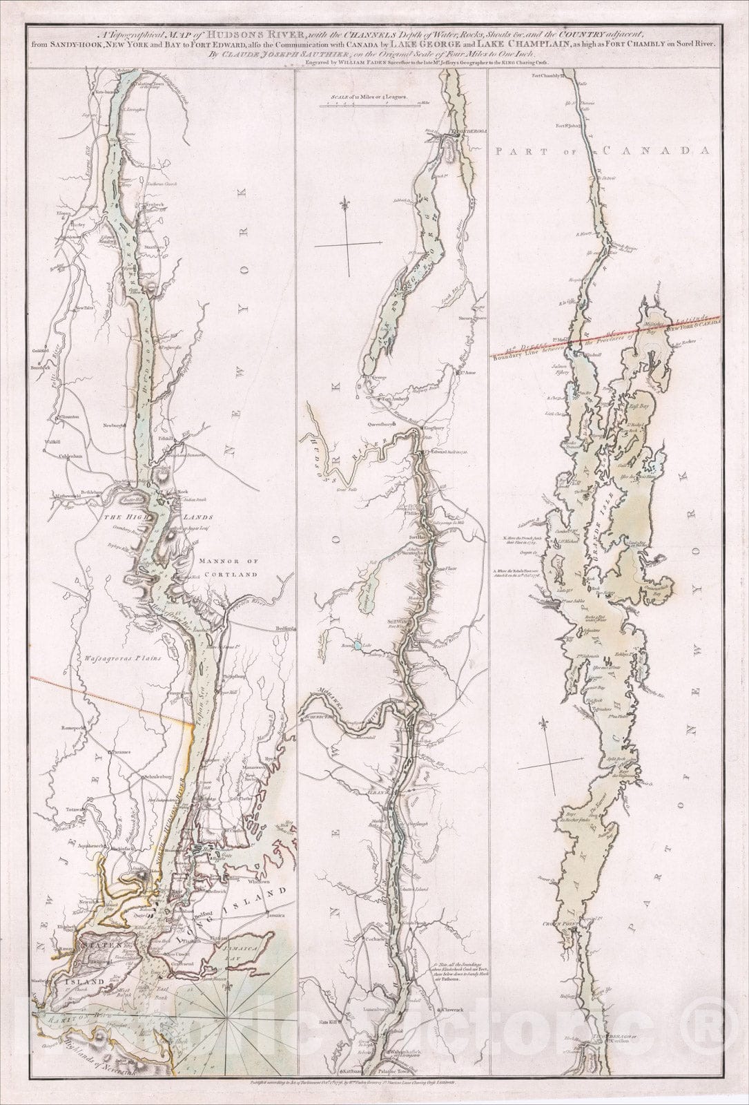 Historic Map : A Topographical Map of Hudsons River, with the Channels Depth of Water, Rocks, Shoals, 1776, Claude Joseph Sauthier, Vintage Wall Art
