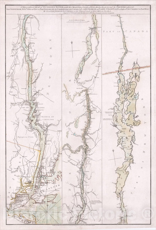 Historic Map : A Topographical Map of Hudsons River, with the Channels Depth of Water, Rocks, Shoals, 1776, Claude Joseph Sauthier, Vintage Wall Art
