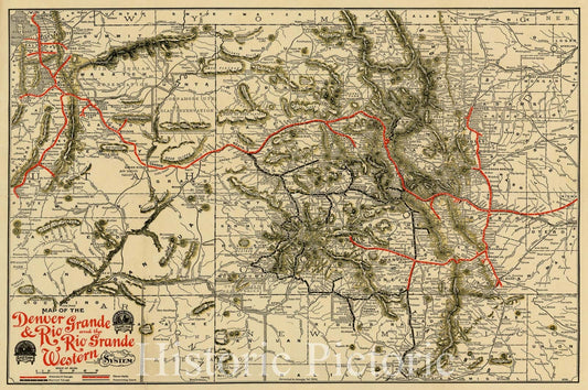 Historic Map : Map of the Denver and Rio Grande Railroad Western System. 1904, 1904, , Vintage Wall Art