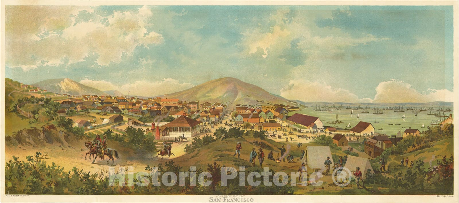 Historic Map : San Francisco in 1849, 1894, H.S. Crocker & Co., Vintage Wall Art