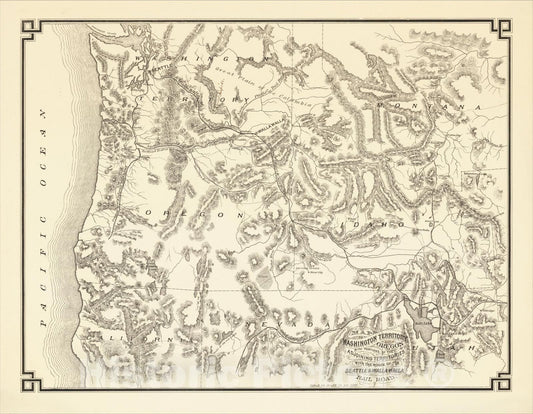 Historic Map : Map of Washington Territory and Oregon with portions of adjoining Territories with the Route of the Seattle & Walla Walla Rail Road, 1875, v1, Vintage Wall Art