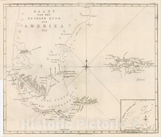 Historic Map : Kaart van het Zuidlijk Eind van Amerika 1775, c1794, , Vintage Wall Art