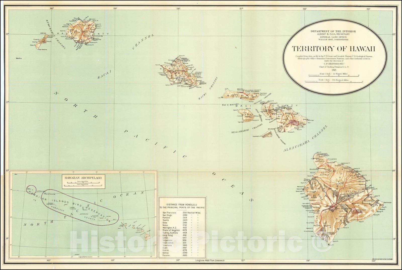 Historic Map : Map Of The Territory of Hawaii, 1921, U.S. General Land Office, Vintage Wall Art