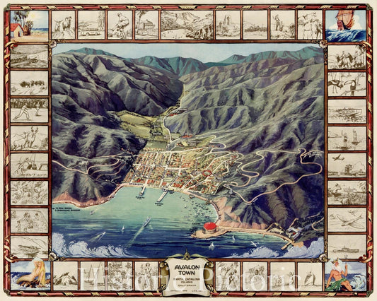 Avalon Town - Santa Catalina Island Birdseye View, 1948 | Historical Map Print