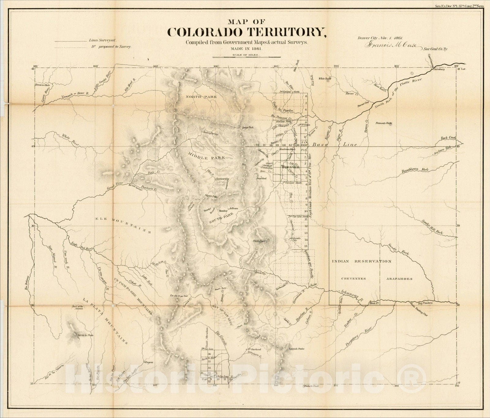 Historic Map : Map of Colorado Territory, 1861, General Land Office, Vintage Wall Art
