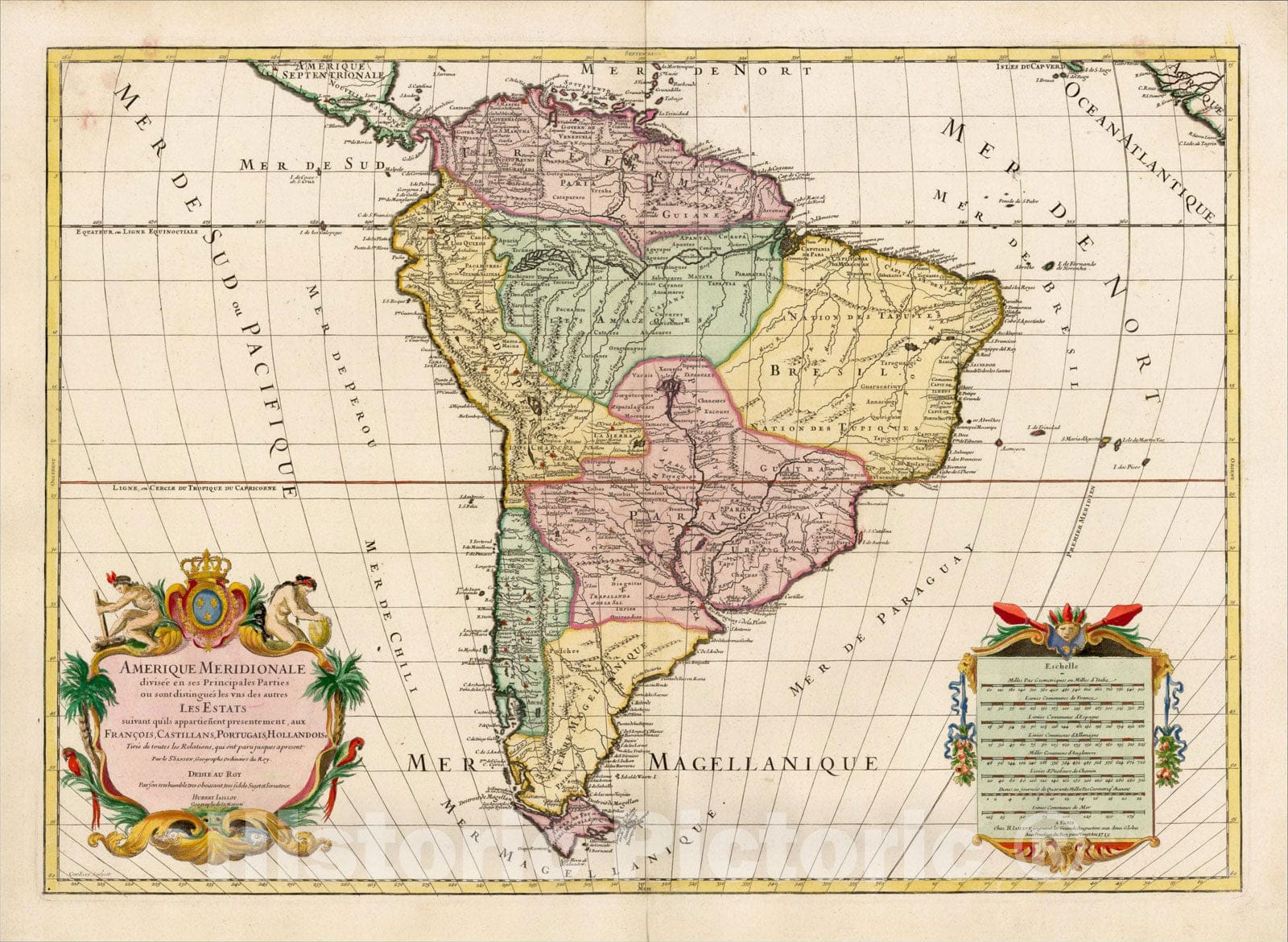 Historic Map : Amerique Meridionale divisee en ses Principales Parties, 1719, Alexis-Hubert Jaillot, Vintage Wall Art