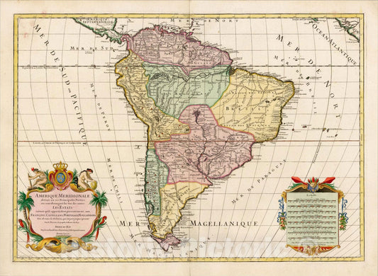 Historic Map : Amerique Meridionale divisee en ses Principales Parties, 1719, Alexis-Hubert Jaillot, Vintage Wall Art