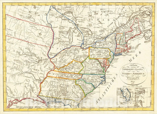Historic Map : Charte von den Vereinigten Staaten von Nord=America mit Luisiana Prag 1818 [Florida inset], 1818, Franz Pluth, Vintage Wall Art