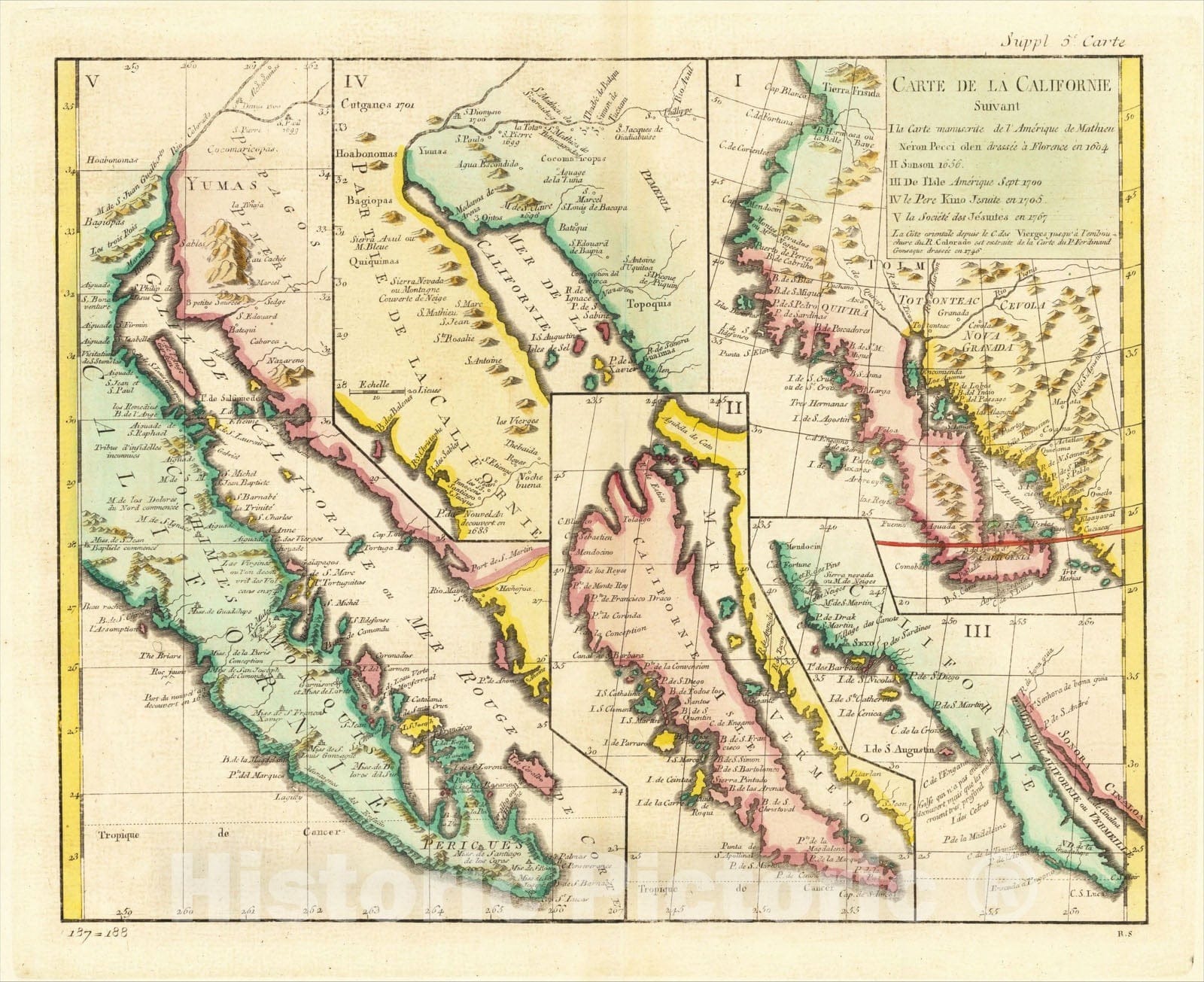 Historic Map : Carte De La Californie Suivant 1. La Carte manuscrite de l'Americque de Mathieu Neron Pecci, 1772, v2, Vintage Wall Art