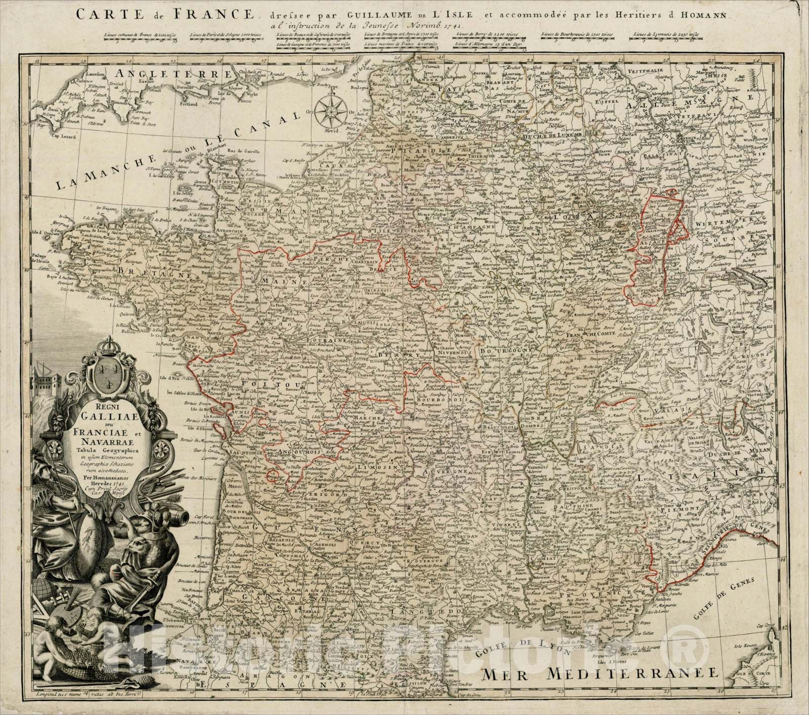 Historic Map : Regni Galliae seu Franciae et Navarrae Tabula Geographica, 1741, 1741, Homann Heirs, Vintage Wall Art