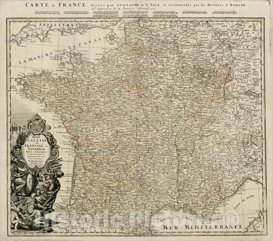 Historic Map : Regni Galliae seu Franciae et Navarrae Tabula Geographica, 1741, 1741, Homann Heirs, Vintage Wall Art
