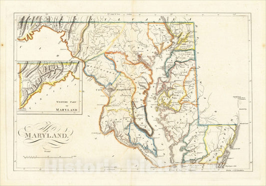Historic Map : Maryland, 1814, Mathew Carey, v2, Vintage Wall Art