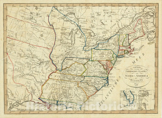 Historic Map : Charte von den Vereinigten Staaten von Nord=America mit Luisiana Prag 1818, 1818, Franz Pluth, Vintage Wall Art