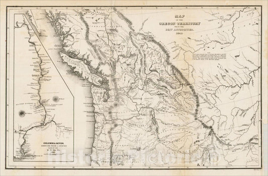 Historic Map : Map of the Oregon Territory From The Best Authorities. 1849, 1849, Charles Wilkes, v2, Vintage Wall Art