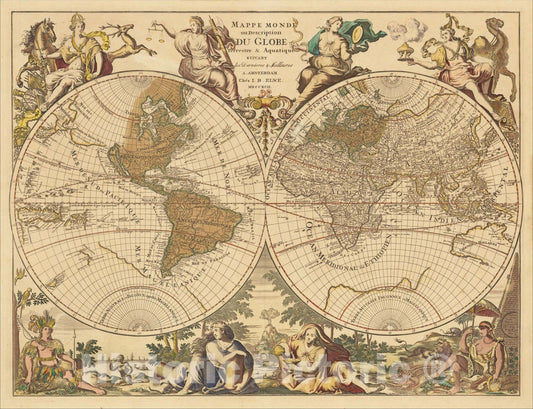 Historic Map : Mappe Monde ou Description Du Globe Terrestre and Aquatique?MDCCXCII, 1792, Jan Barend Elwe, v2, Vintage Wall Art