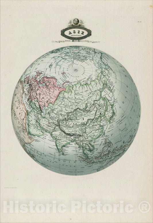 Historic Map : Asie Spheroidale 186, 1860, F.A. Garnier, Vintage Wall Art