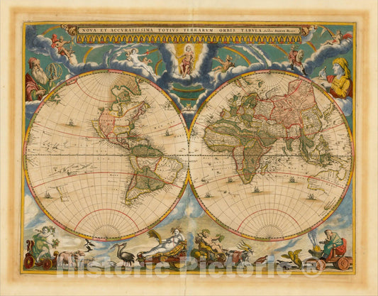 Historic Map : Nova et Accuratissima Totius Terrarum Orbis Tabula Auctore Joanne Blaeu, 1662, Johannes Blaeu, Vintage Wall Art